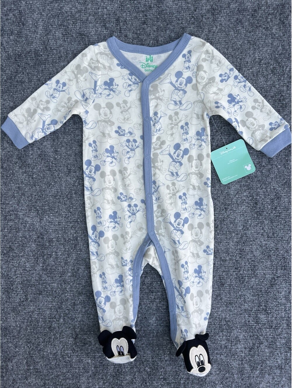 Disney Baby Mickey Mouse Sleep & Play One Piece (Size 3-6M)  NEW Blue Cream